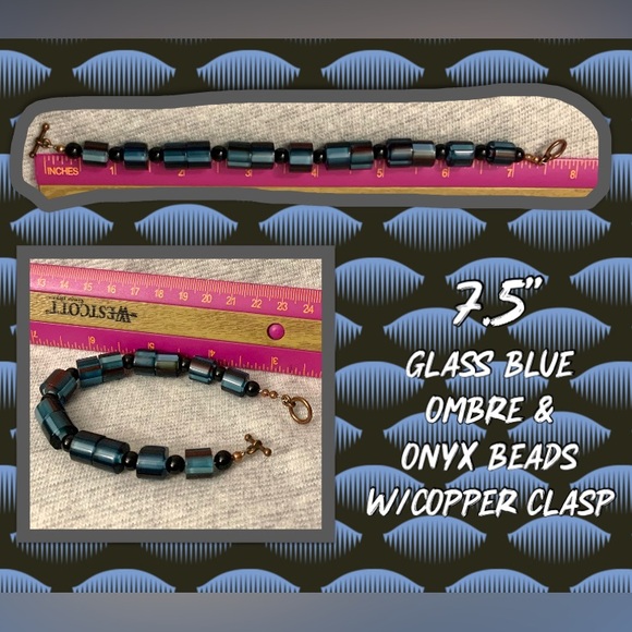 Blue Glass & Black Onyx Bracelet - Picture 3 of 3